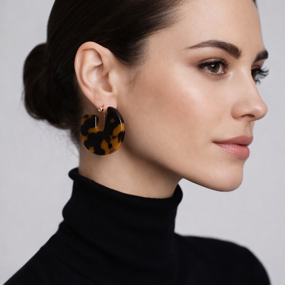 Catherine Stein Tortoise Shell Statement Hoop Earrings Large Acrylic NWT